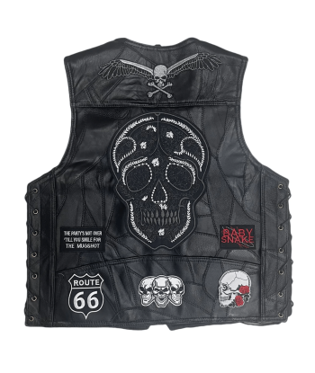 Calaveras Skull Biker Lederweste livraison gratuite