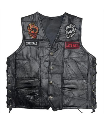 Calaveras Skull Biker Lederweste livraison gratuite