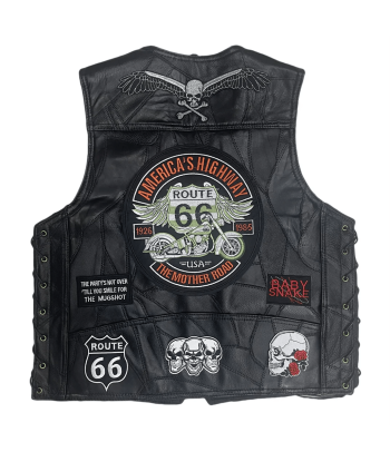 Herren-Bikerweste aus Leder – Route 66 Legend rembourrage situé sous