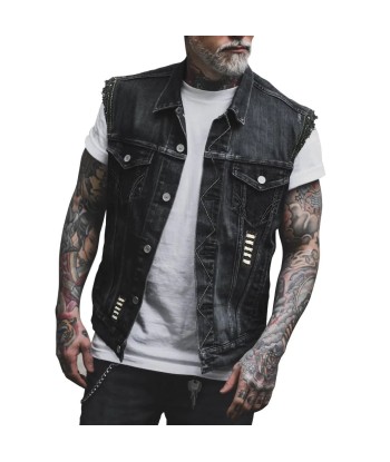 Biker-Jeansweste mit Patch – Café Racer Winged Skull brillant des détails fins