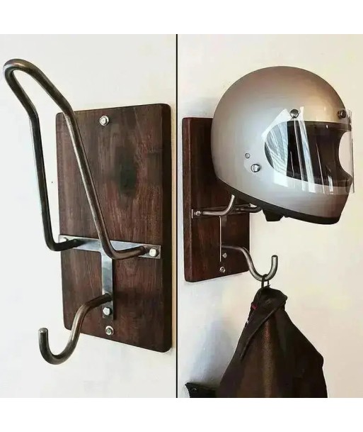 Motorradhelmständer aus Metall und Holz Pour