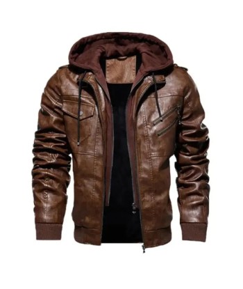 Biker-Lederjacke mit Kapuze Livraison rapide