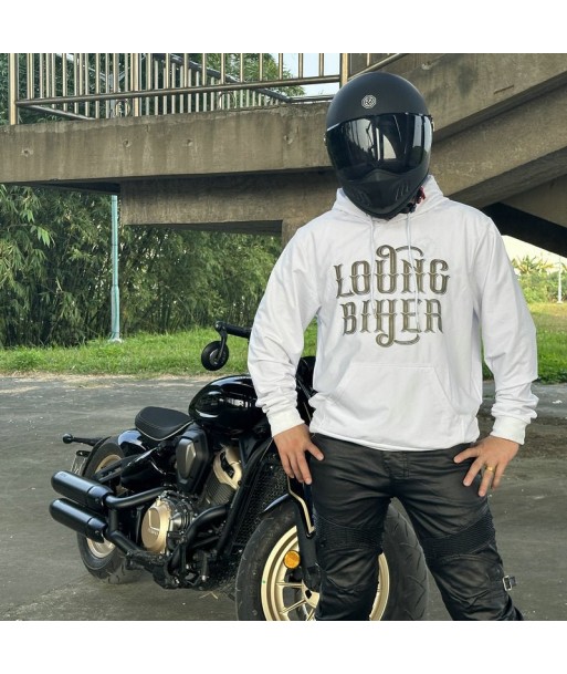 Weißes Biker-Sweatshirt mit Kapuze | Langer Biker le des métaux précieux