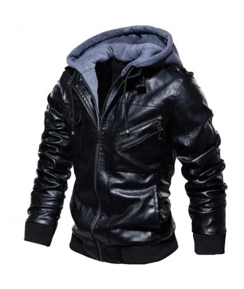 Biker-Lederjacke mit Kapuze Livraison rapide