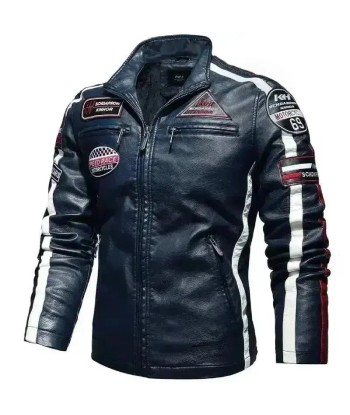 Veste cuir biker vintage - Speed RACE Bleu pas cheres