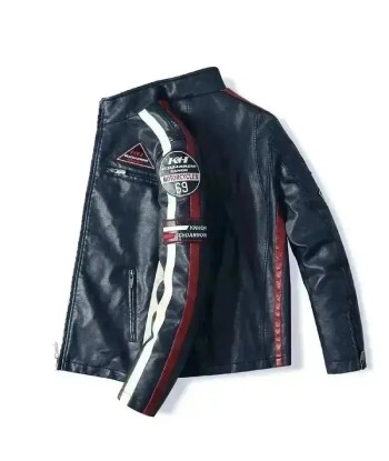 Veste cuir biker vintage - Speed RACE Bleu pas cheres