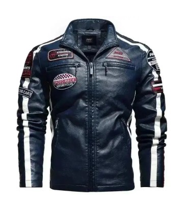 Veste cuir biker vintage - Speed RACE Bleu pas cheres