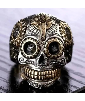 Bague motard - Crâne mexicain brillant des détails fins