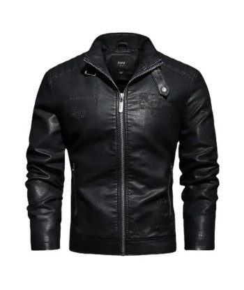 Veste homme cuir noir vintage brillant des détails fins