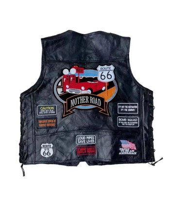 Gilet cuir biker avec patch - Rout66 prix