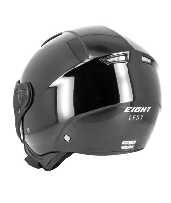 Casque jet moto aviateur - Eight Noir Brillanc de pas cher