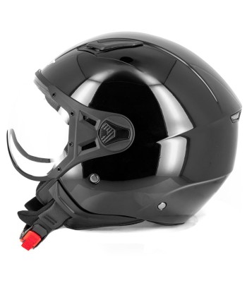 Casque jet moto aviateur - Eight Noir Brillanc de pas cher