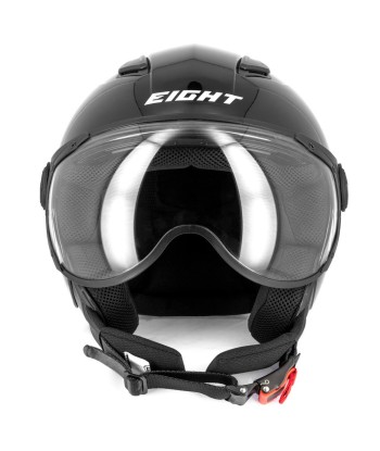 Casque jet moto aviateur - Eight Noir Brillanc de pas cher