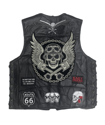 Gilet Cuir Biker - Crâne Ailé Vous souhaitez 