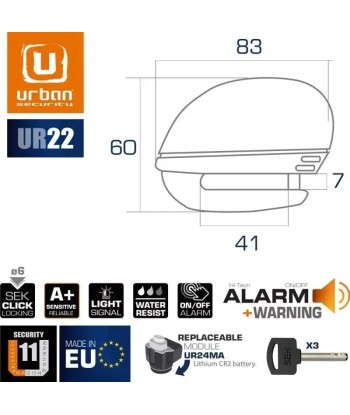 Scheibenblock ø6 mm mit ALARM und HORN aus gebürstetem Metall Livraison rapide